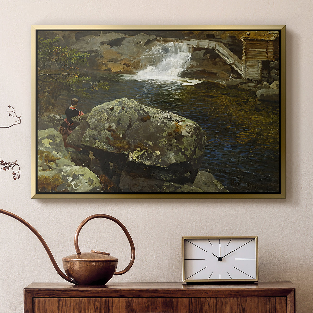 By the Mill Pond (En Mølledam), 1850 - Floater Framed Canvas Print