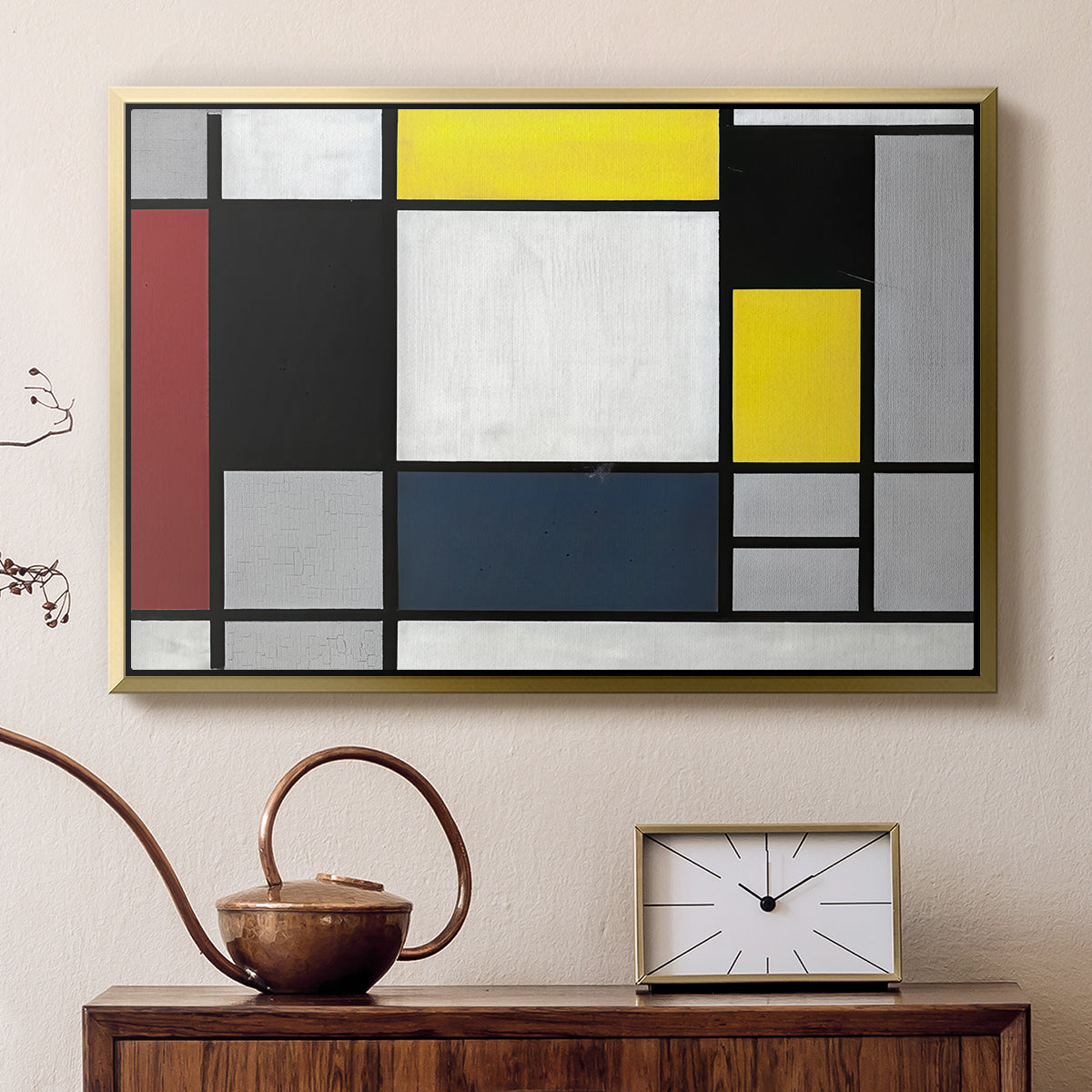 Composition with Yellow, Red, Black, Blue, and Gray, 1920 - Floater Framed Canvas Print
