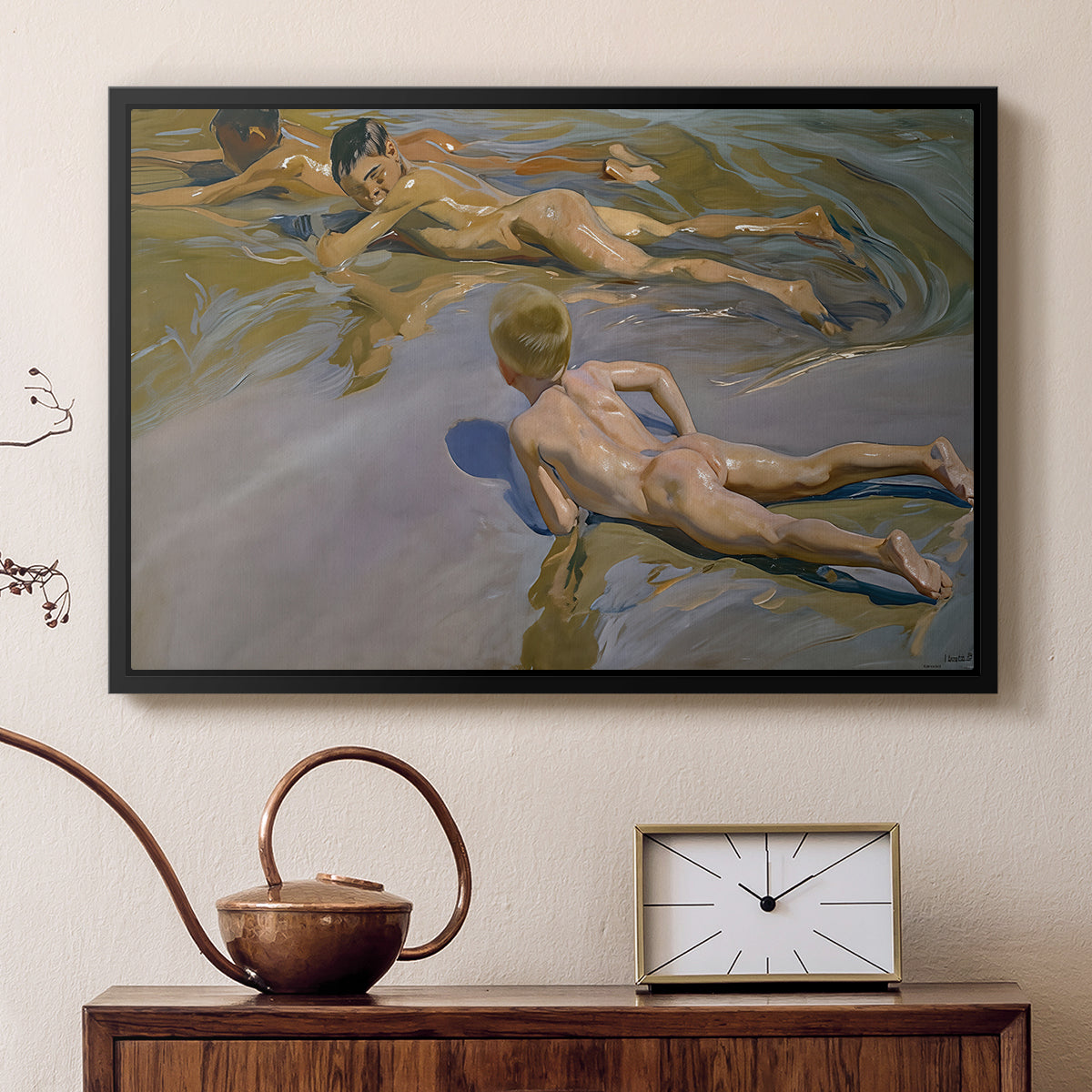 Boys on the Beach, 1910 - Floater Framed Canvas Print