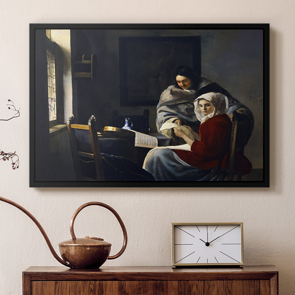 Girl Interrupted at Her Music, c. 1658-1659 - Floater Framed Canvas Print