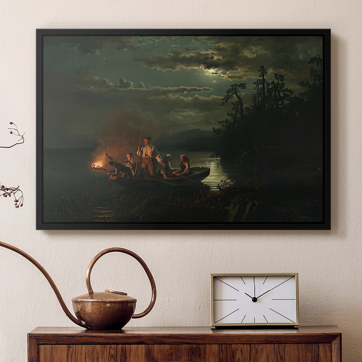 Spear Fishing on Lake Krøderen, 1851 - Floater Framed Canvas Print