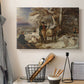 Canvas art print detailing a countryside scene capturing aftermath of hunt, displayed in a softly lit workspace setting