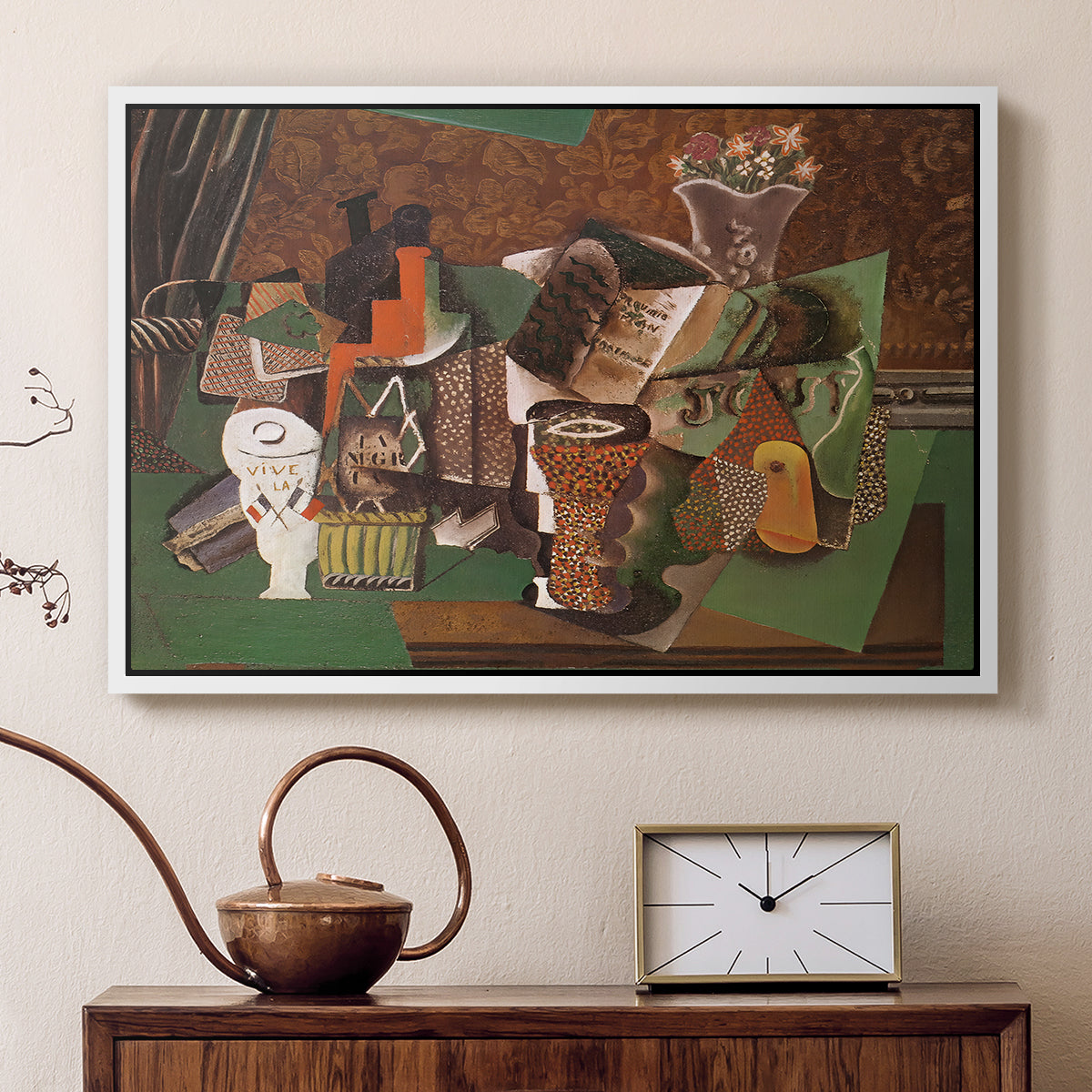 Playing Cards, Glasses, Bottle of Rum: "Vive la France", 1914-1915 - Floater Framed Canvas Print