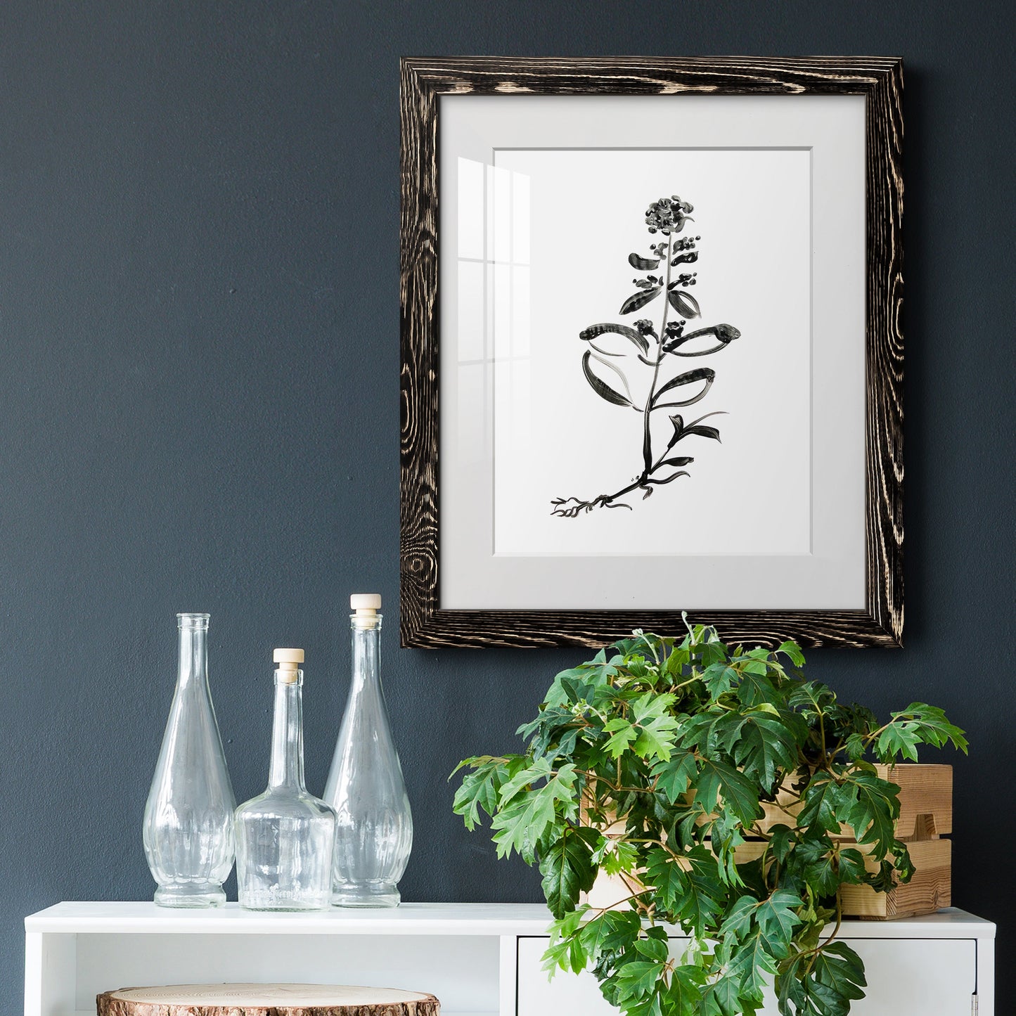 Inky Botanical III - Premium Framed Print - Distressed Barnwood Frame - Ready to Hang