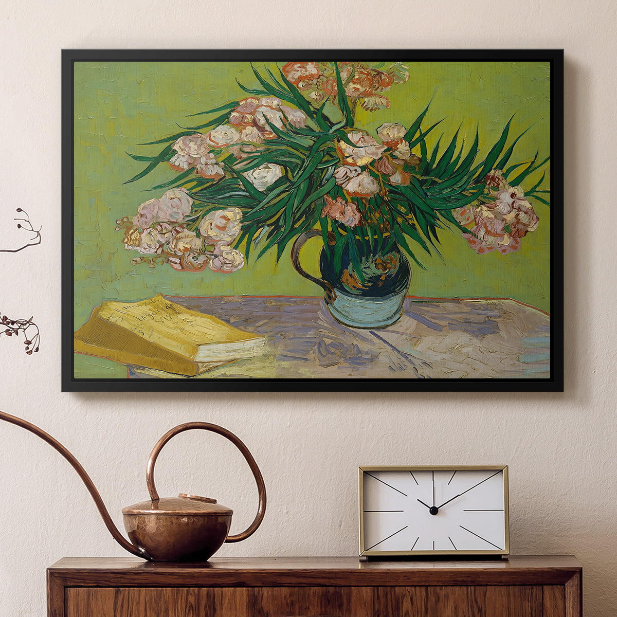 Vase with Oleanders and Books, 1888 - Floater Framed Canvas Print