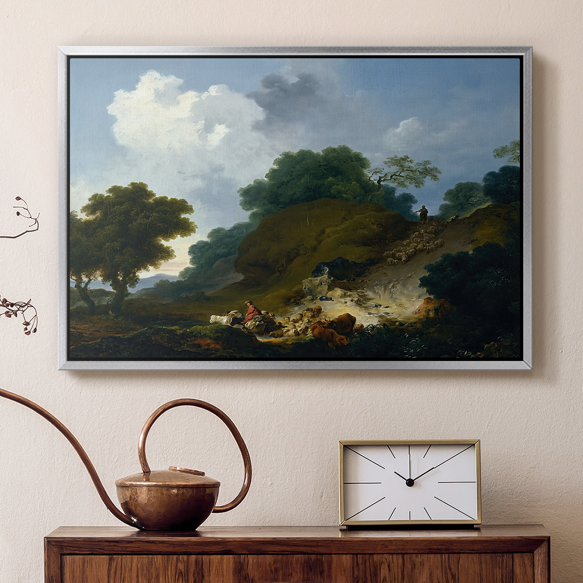 Landscape with Shepherds and Flock of Sheep, c. 1763-1765 - Floater Framed Canvas Print