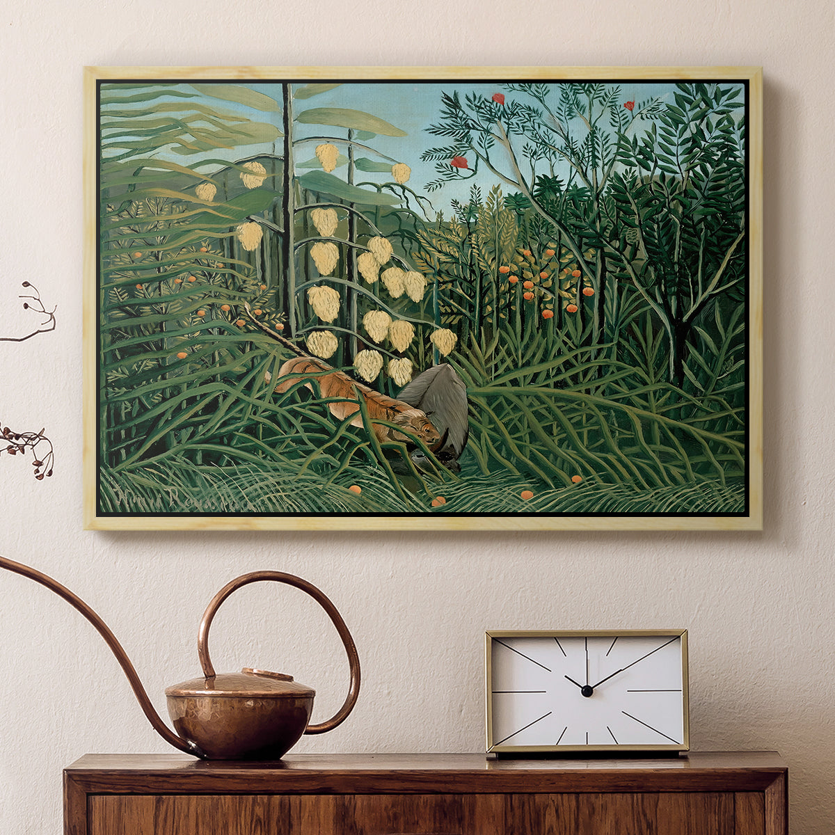 Fight Between a Tiger and a Buffalo, 1908 - Floater Framed Canvas Print