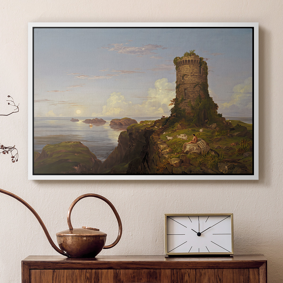 Italian Coast Scene with Ruined Tower, 1838 - Floater Framed Canvas Print