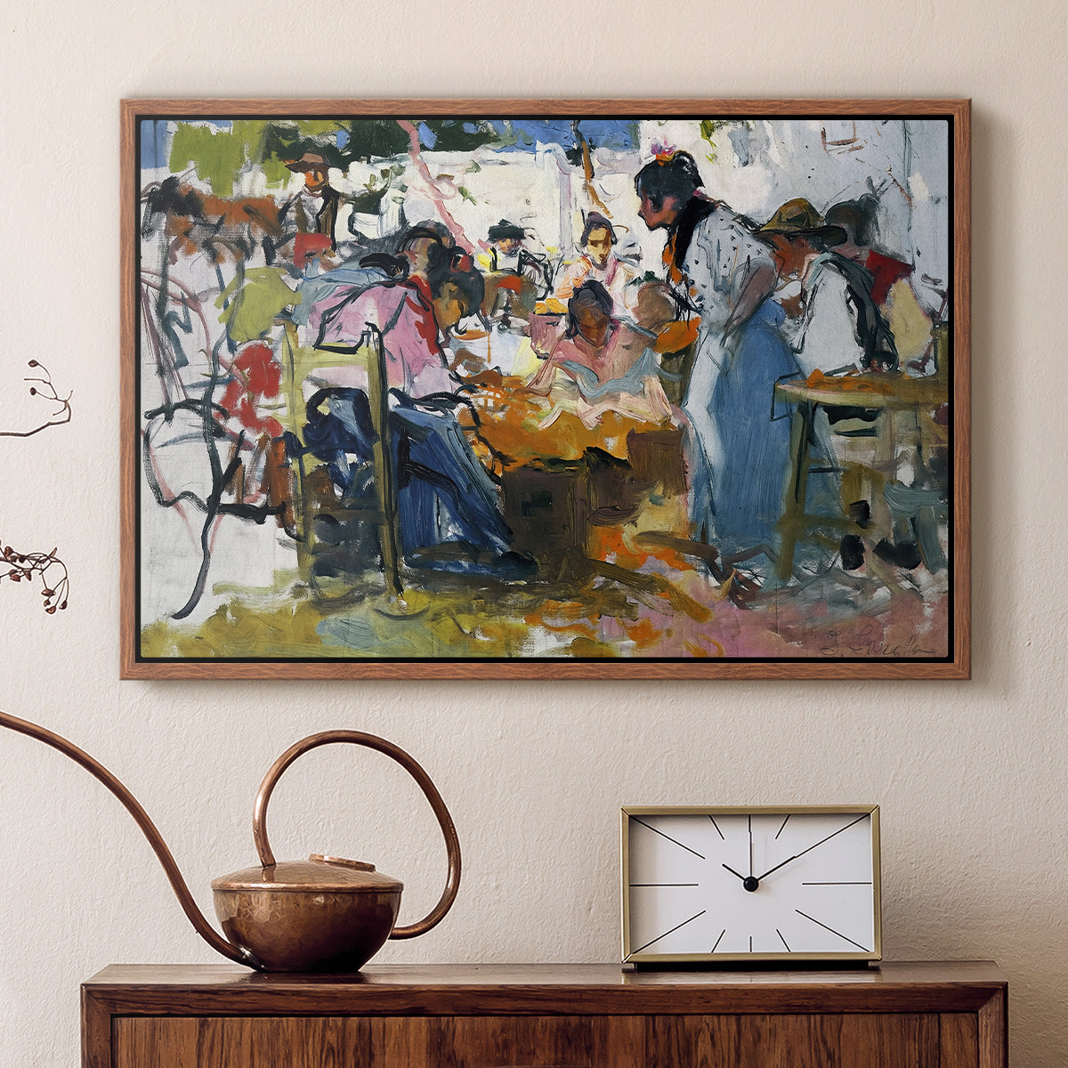 Net Menders in Valencia, 1909 - Floater Framed Canvas Print