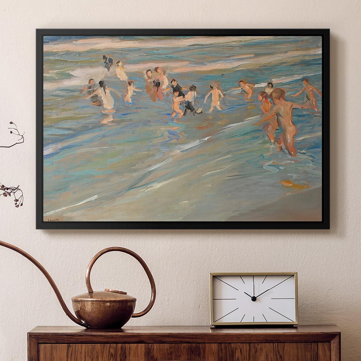 Children Playing on the Beach in Valencia, c. 1908 - Floater Framed Canvas Print