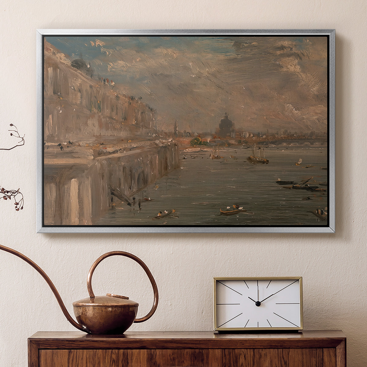 Somerset House Terrace from Waterloo Bridge, c. 1819 - Floater Framed Canvas Print