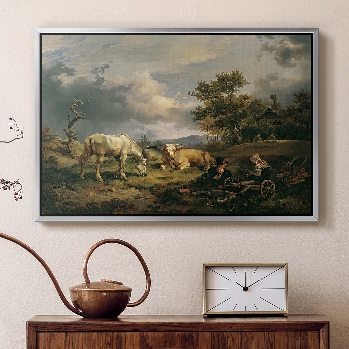 Young Peasant Couple Resting in the Field, 1829 - Floater Framed Canvas Print