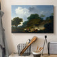 Canvas art print detailing a pastoral composition featuring livestock and terrain, displayed in a softly lit workspace setting