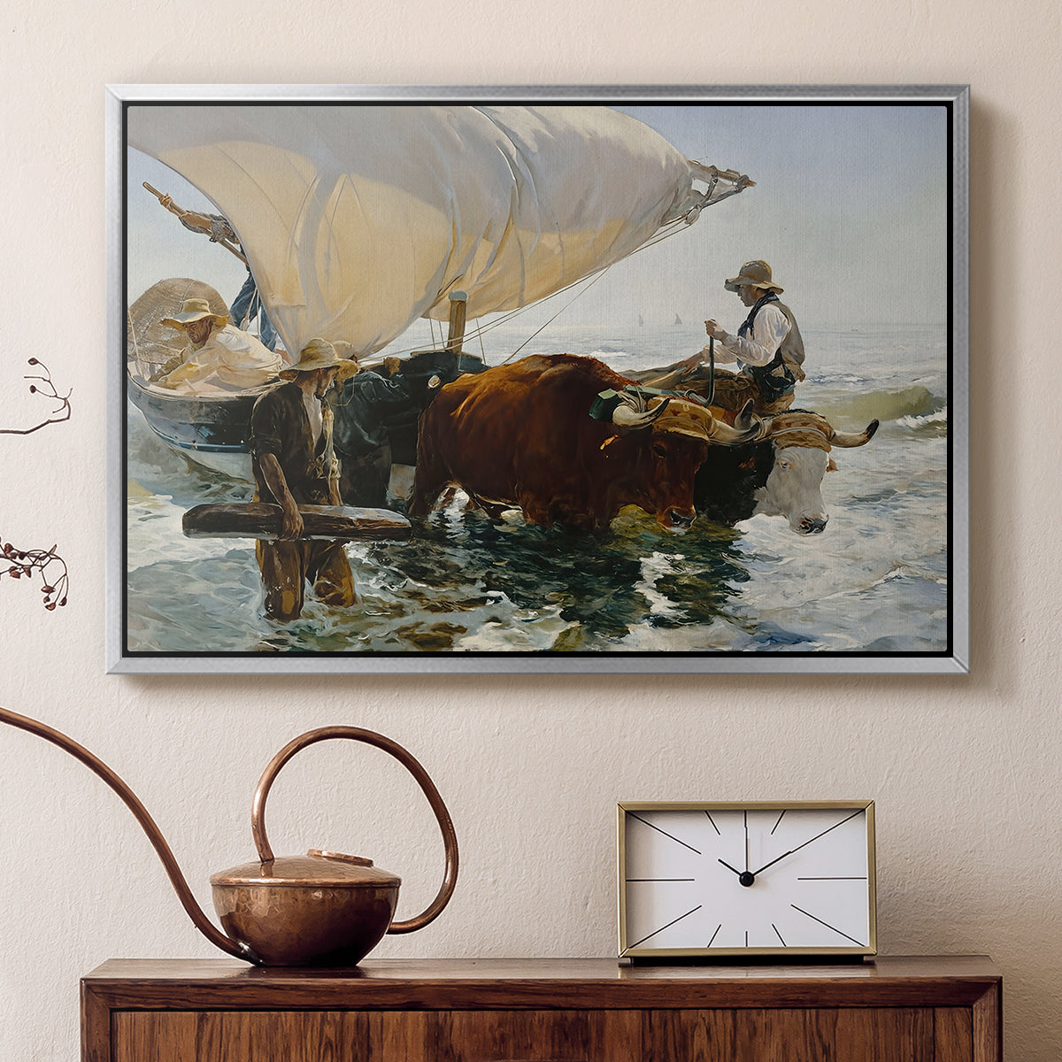 The Return from Fishing: Hauling the Boat, 1894 - Floater Framed Canvas Print