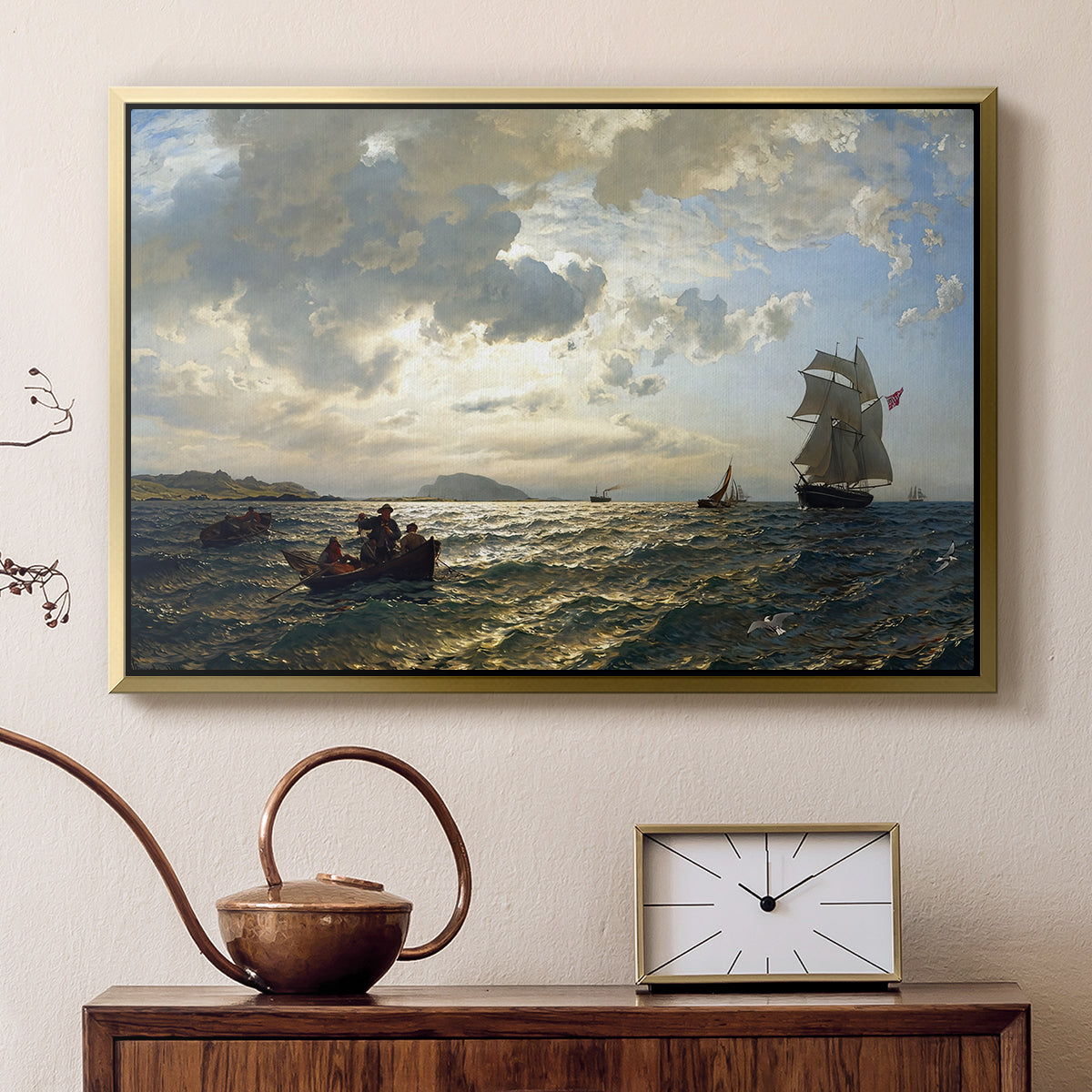 Fresh Breeze on the Norwegian Coast, 1876 - Floater Framed Canvas Print