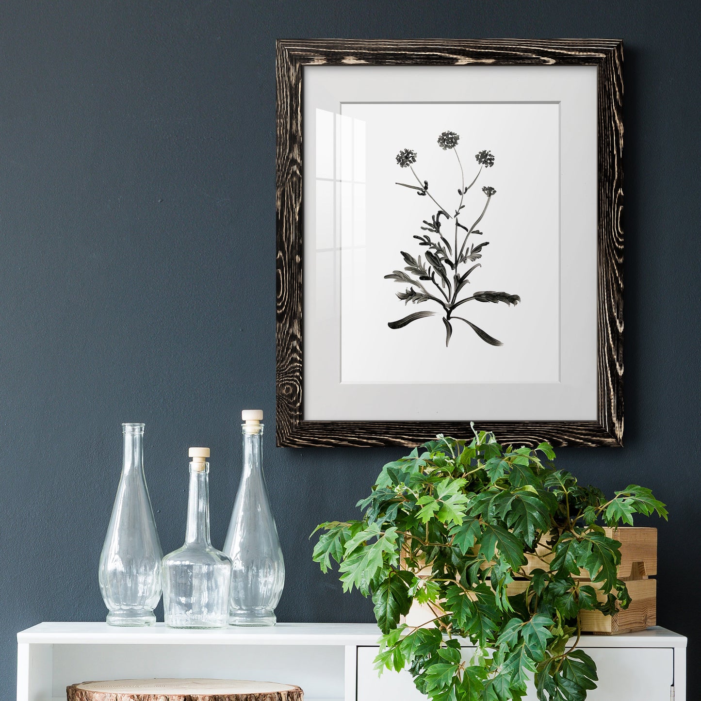 Inky Botanical I - Premium Framed Print - Distressed Barnwood Frame - Ready to Hang