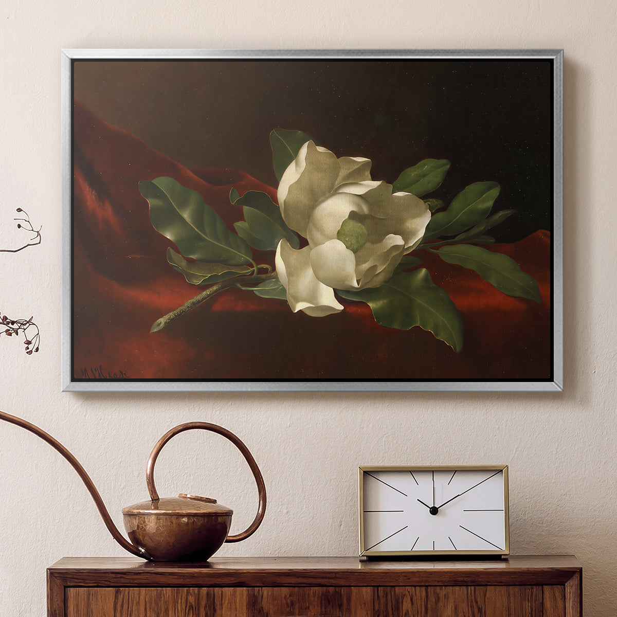 Magnolia on Red Velvet, c. 1885-1890 - Floater Framed Canvas Print