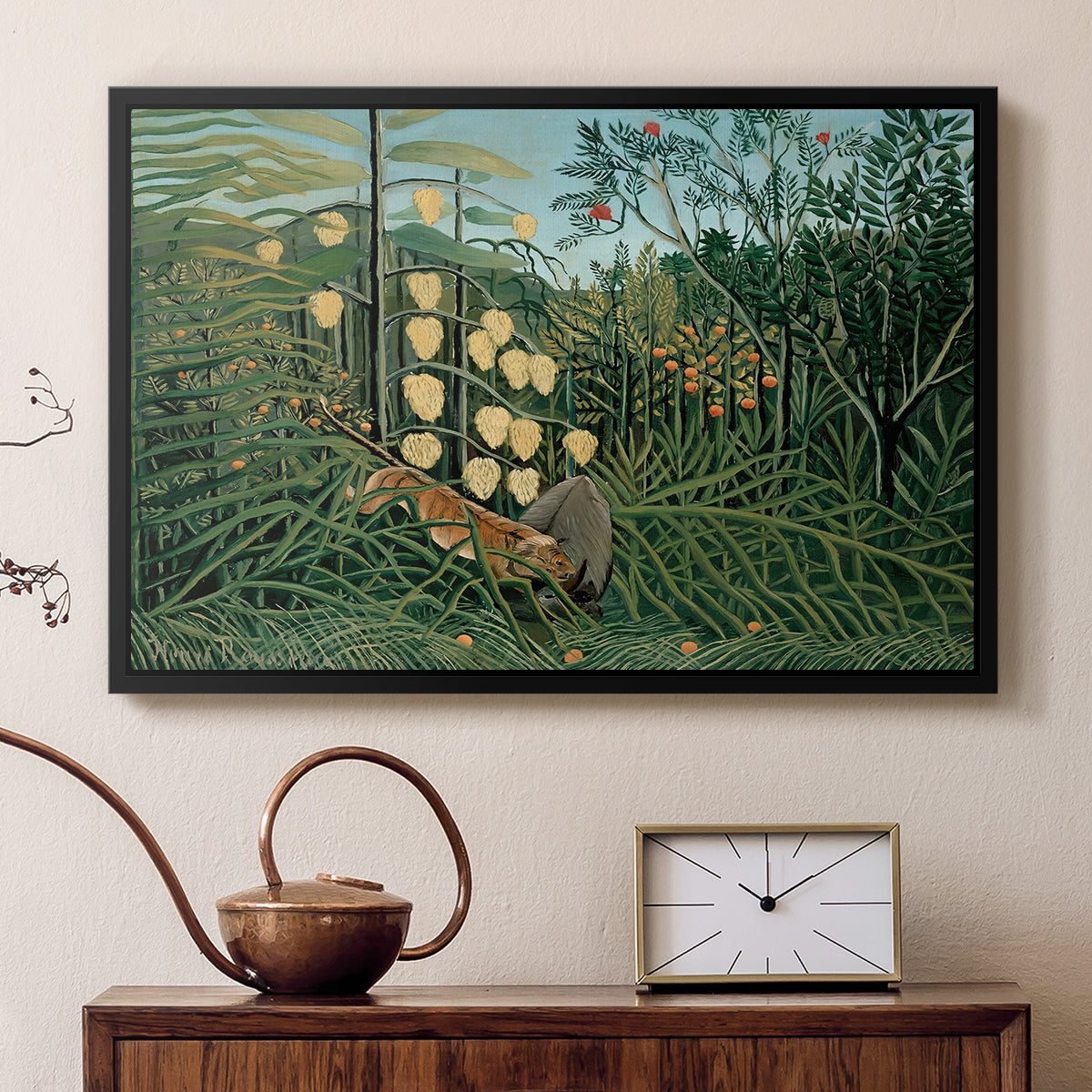 Fight Between a Tiger and a Buffalo, 1908 - Floater Framed Canvas Print