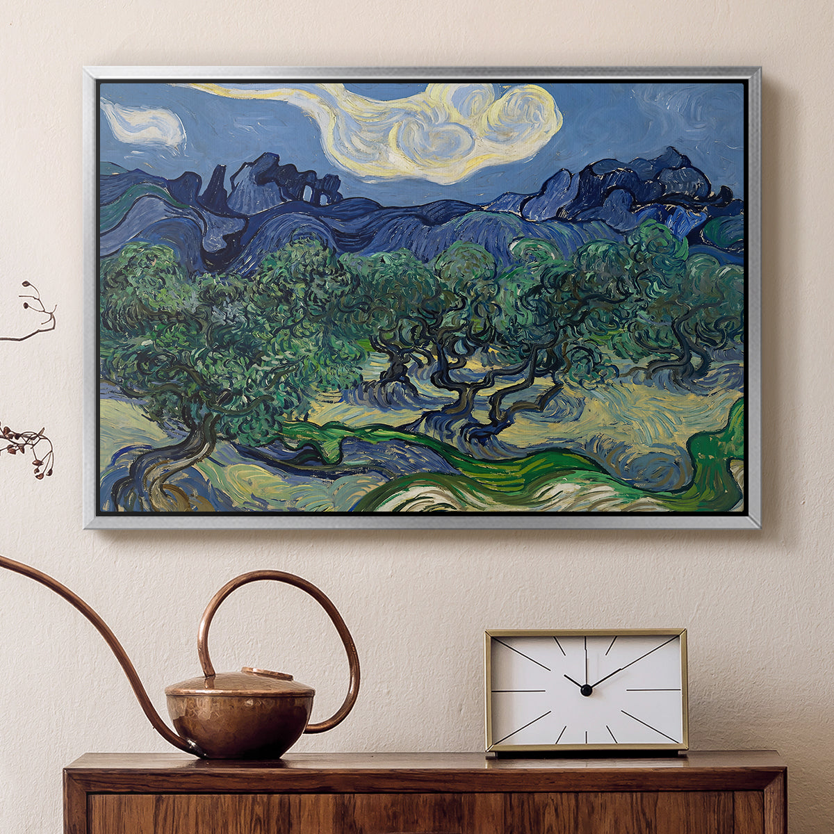 Olive Trees with the Alpilles in the Background, 1889 - Floater Framed Canvas Print