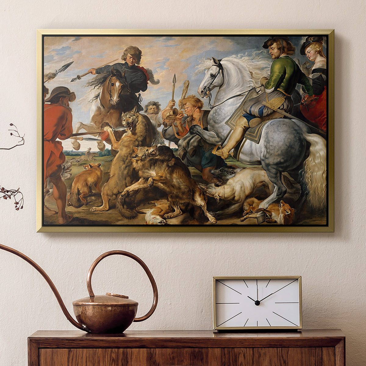 The Wolf and Fox Hunt, c. 1616 - Floater Framed Canvas Print
