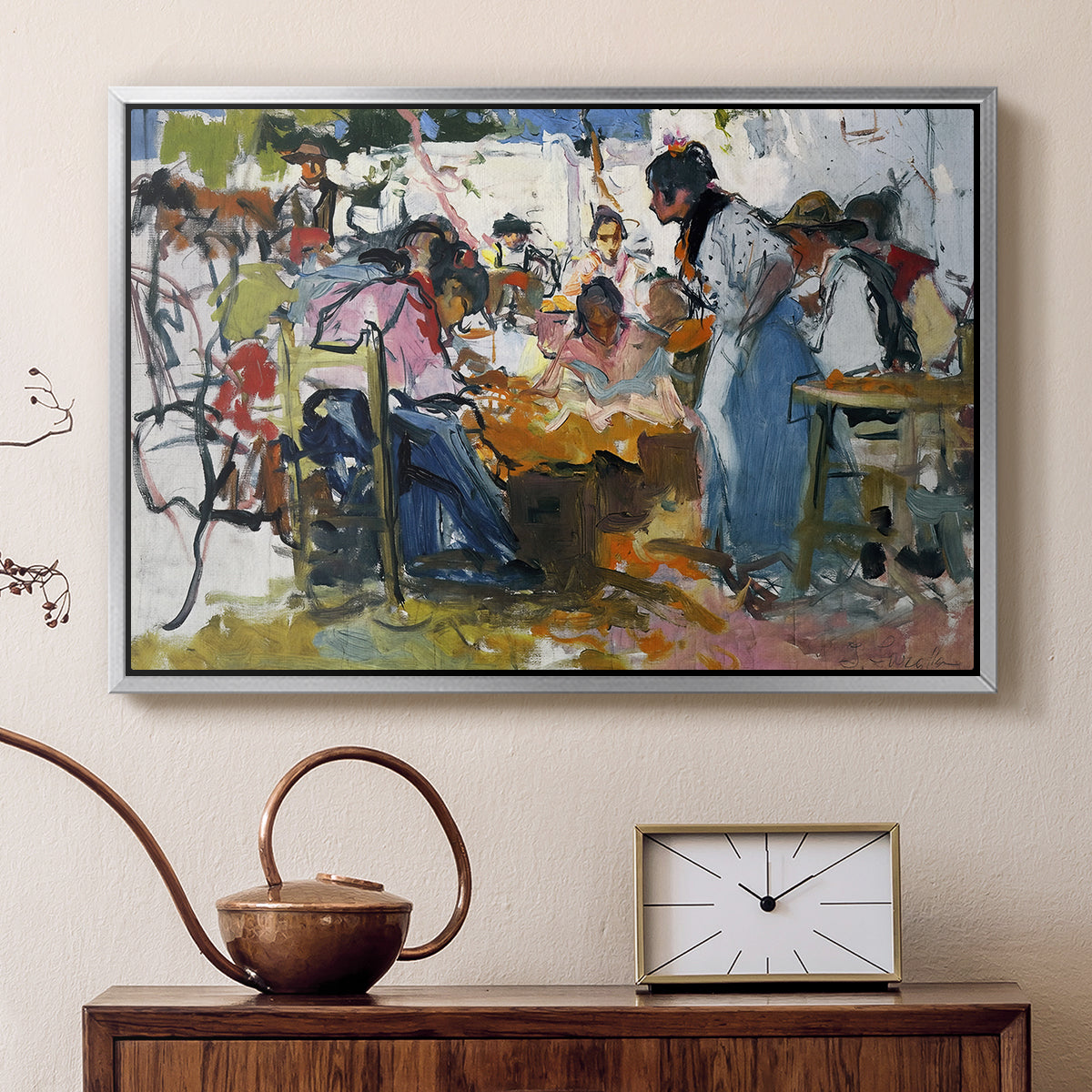 Net Menders in Valencia, 1909 - Floater Framed Canvas Print