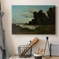 Canvas art print detailing an expansive landscape with river and built environment, displayed in a softly lit workspace setting