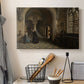 Canvas art print detailing an interior view emphasizing structure and depth of building, displayed in a softly lit workspace setting