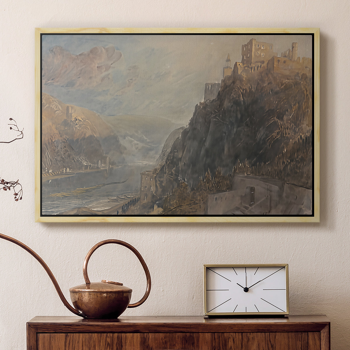 Rheinfels Looking to Katz and Gourhausen, 1817 - Floater Framed Canvas Print