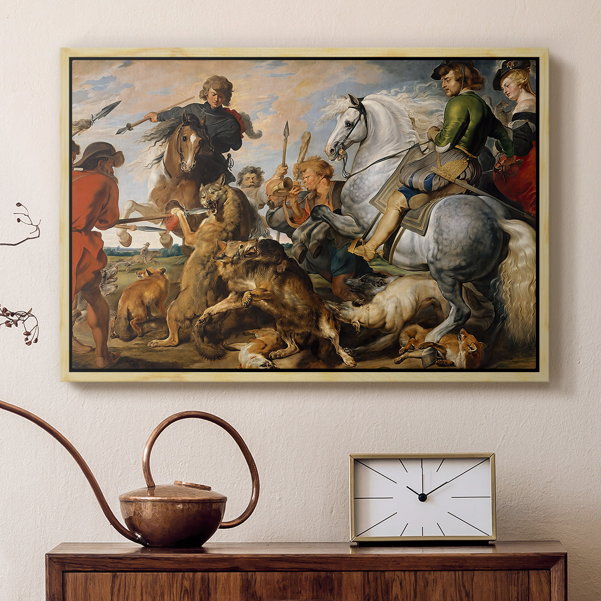 The Wolf and Fox Hunt, c. 1616 - Floater Framed Canvas Print
