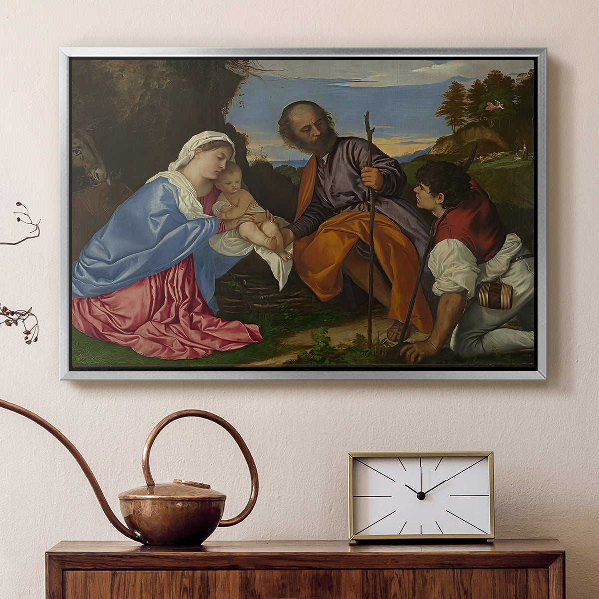 The Holy Family with a Shepherd, c. 1510 - Floater Framed Canvas Print