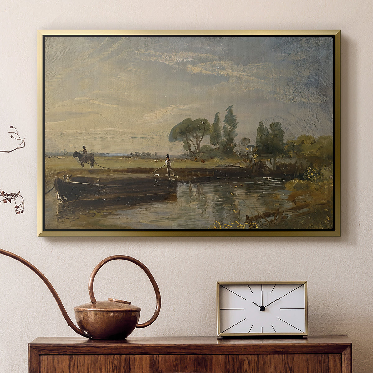 Barge below Flatford Lock, c. 1810 - Floater Framed Canvas Print