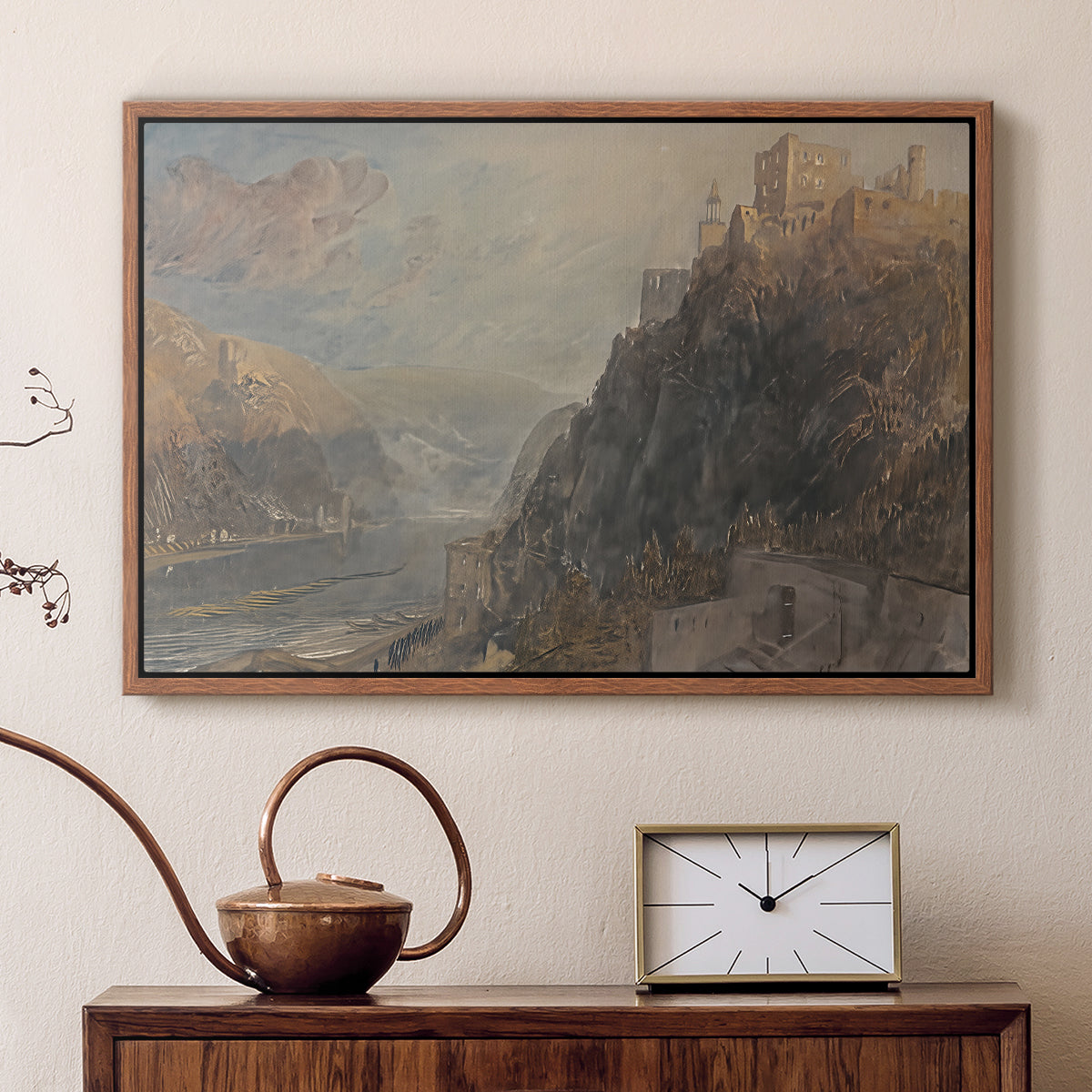 Rheinfels Looking to Katz and Gourhausen, 1817 - Floater Framed Canvas Print