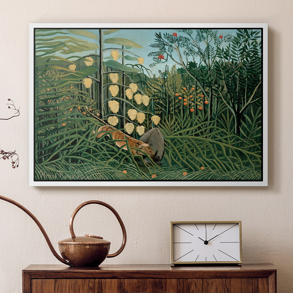 Fight Between a Tiger and a Buffalo, 1908 - Floater Framed Canvas Print