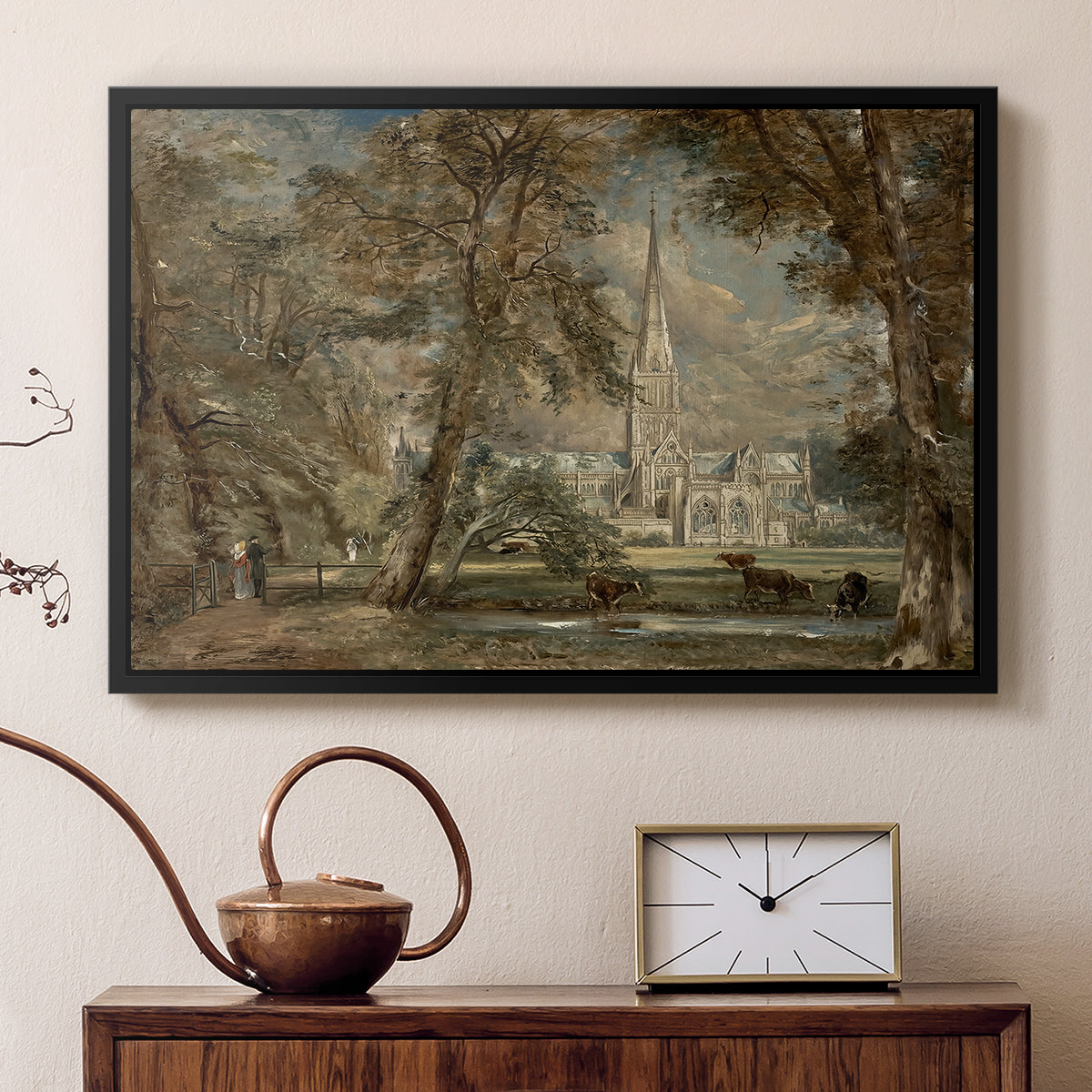 Salisbury Cathedral from the Bishop's Grounds, c. 1822-1823 - Floater Framed Canvas Print