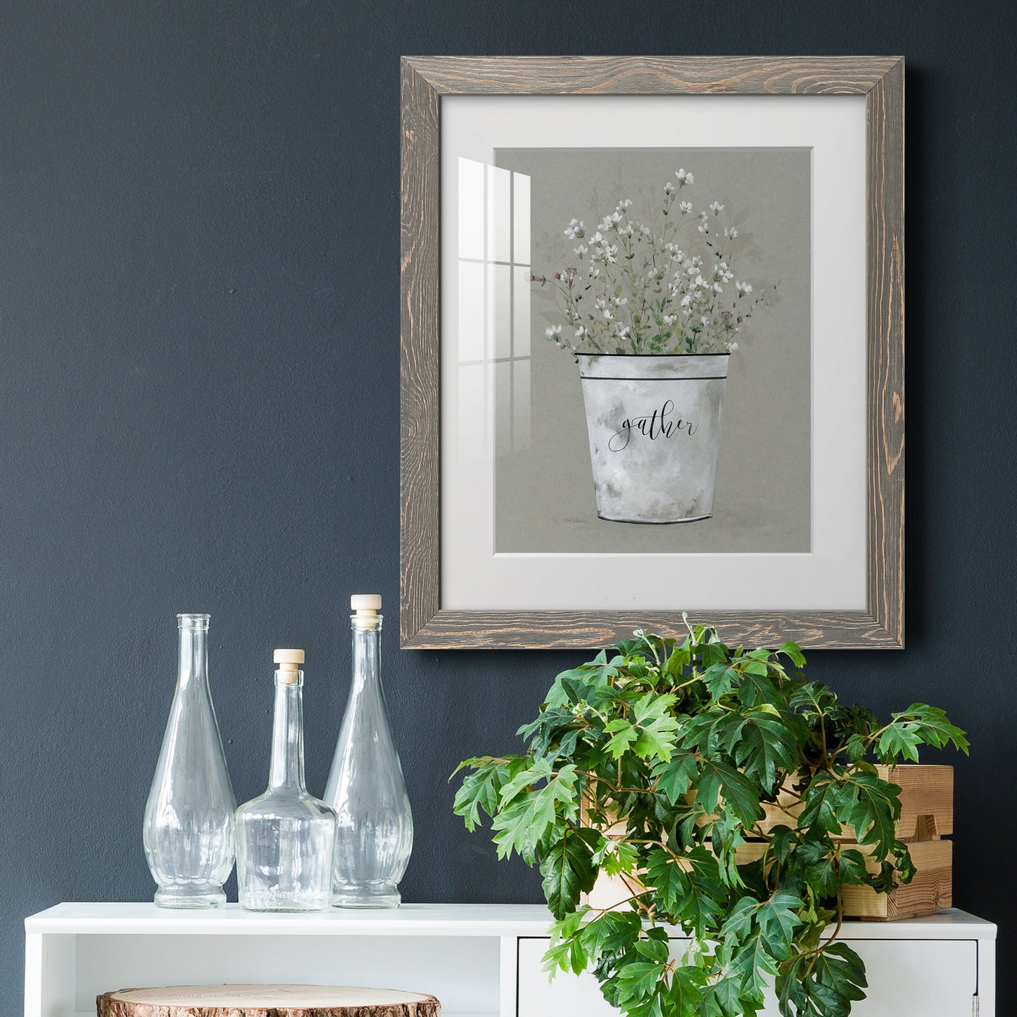 Bouquet of Grace Bucket Gather - Barnwood Framed Art Print