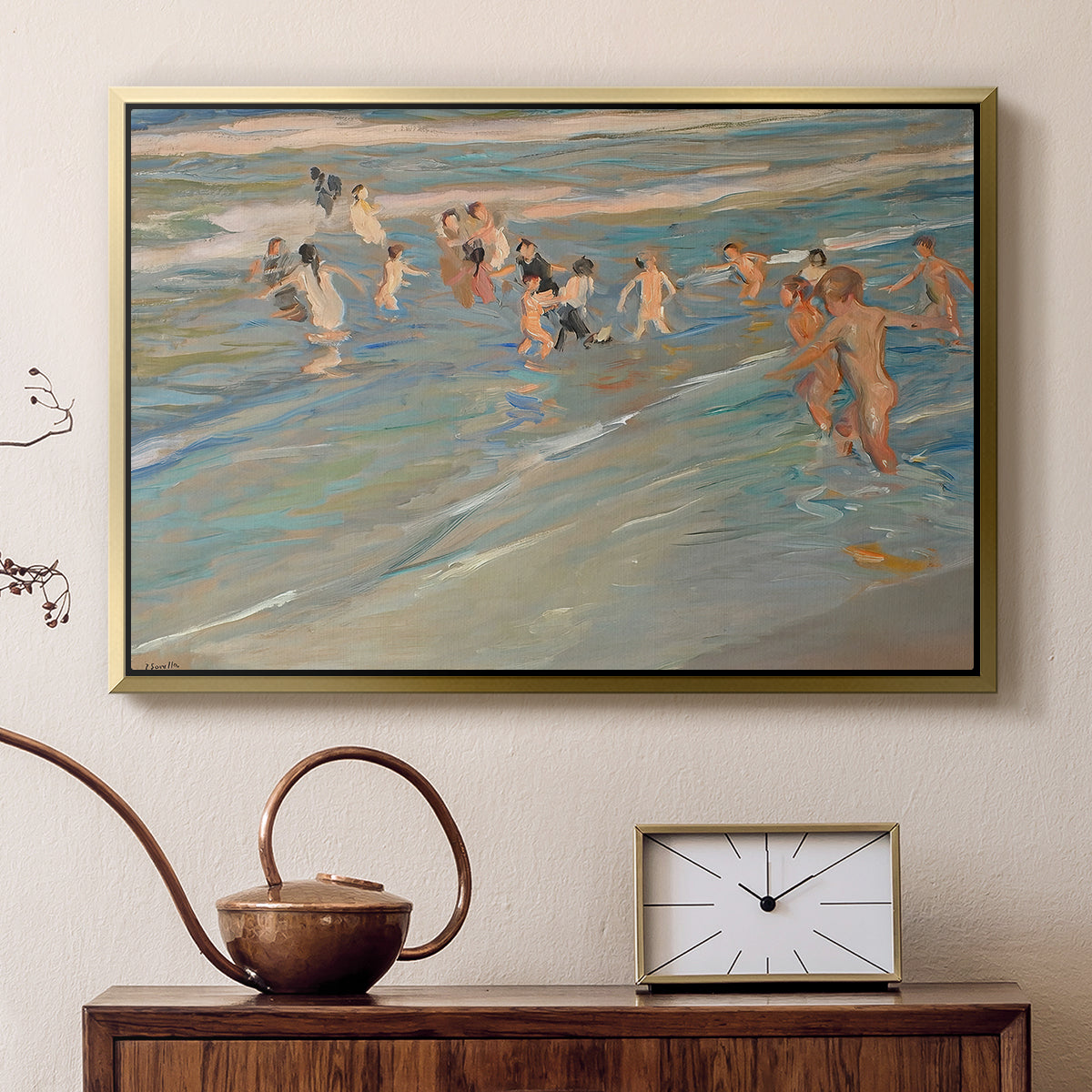 Children Playing on the Beach in Valencia, c. 1908 - Floater Framed Canvas Print