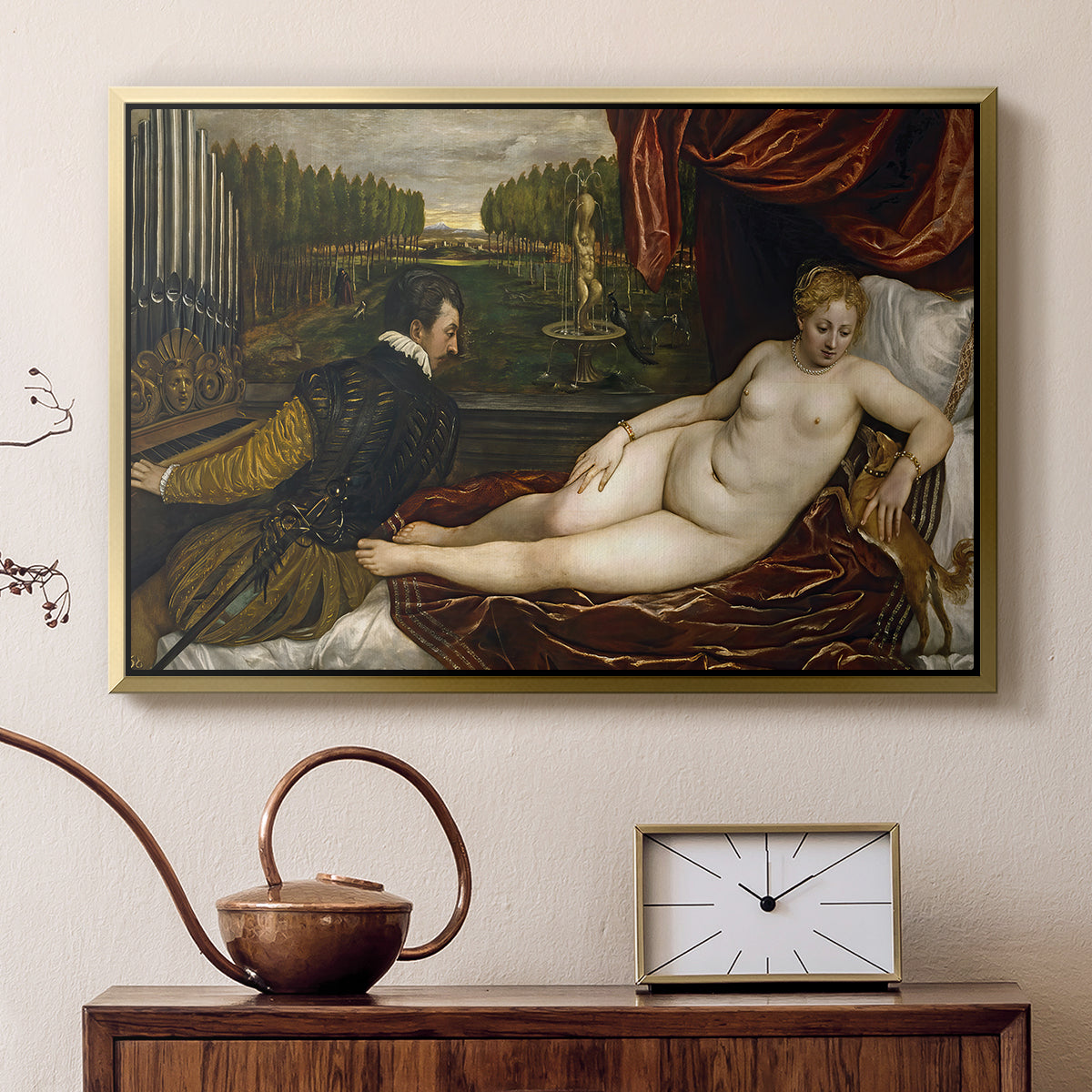 Venus with an Organist and a Dog, c. 1550 - Floater Framed Canvas Print