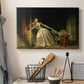 Canvas art print detailing a narrative scene capturing hidden affection, displayed in a softly lit workspace setting