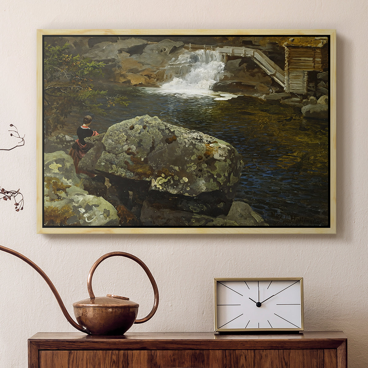 By the Mill Pond (En Mølledam), 1850 - Floater Framed Canvas Print