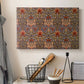 Canvas art print detailing a botanical motif arranged in structured repeat pattern, displayed in a softly lit workspace setting