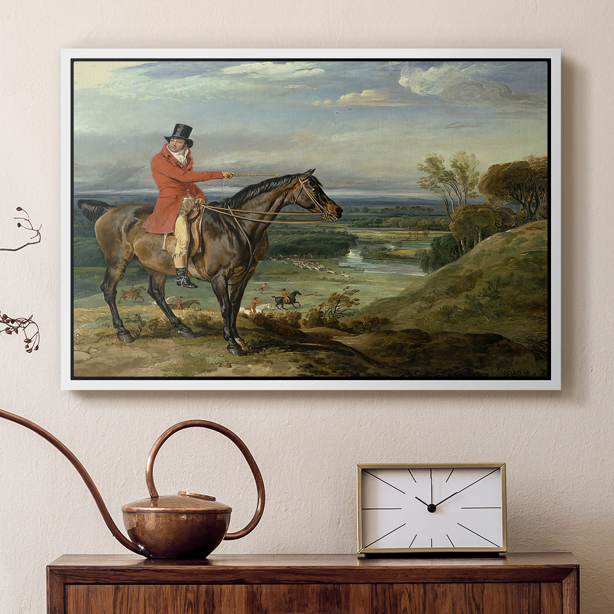 John Levett Hunting at Wychnor, Staffordshire, 1818 - Floater Framed Canvas Print