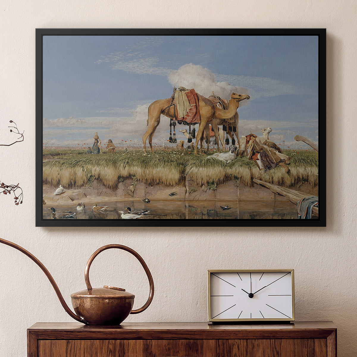 On the Banks of the Nile, Upper Egypt, 1876 - Floater Framed Canvas Print