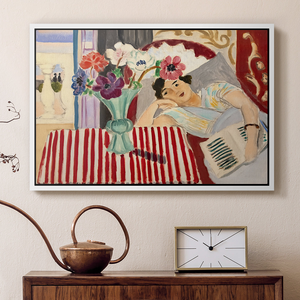 Woman with Anemones (Femme et anémones), c. 1920-1921 - Floater Framed Canvas Print