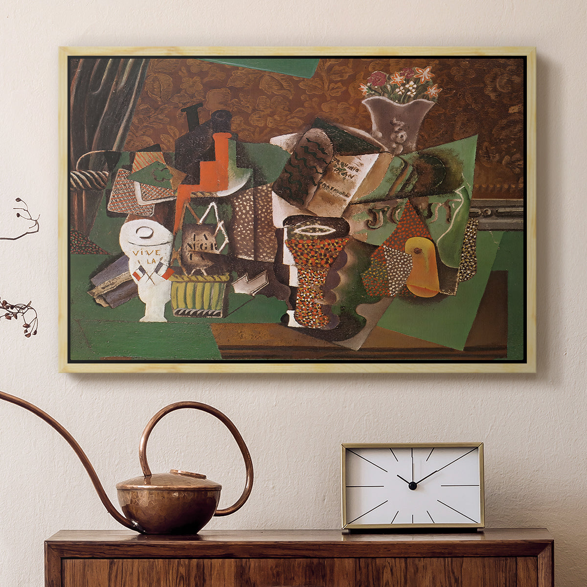 Playing Cards, Glasses, Bottle of Rum: "Vive la France", 1914-1915 - Floater Framed Canvas Print