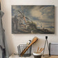 Canvas art print detailing a countryside view with mill and water, displayed in a softly lit workspace setting