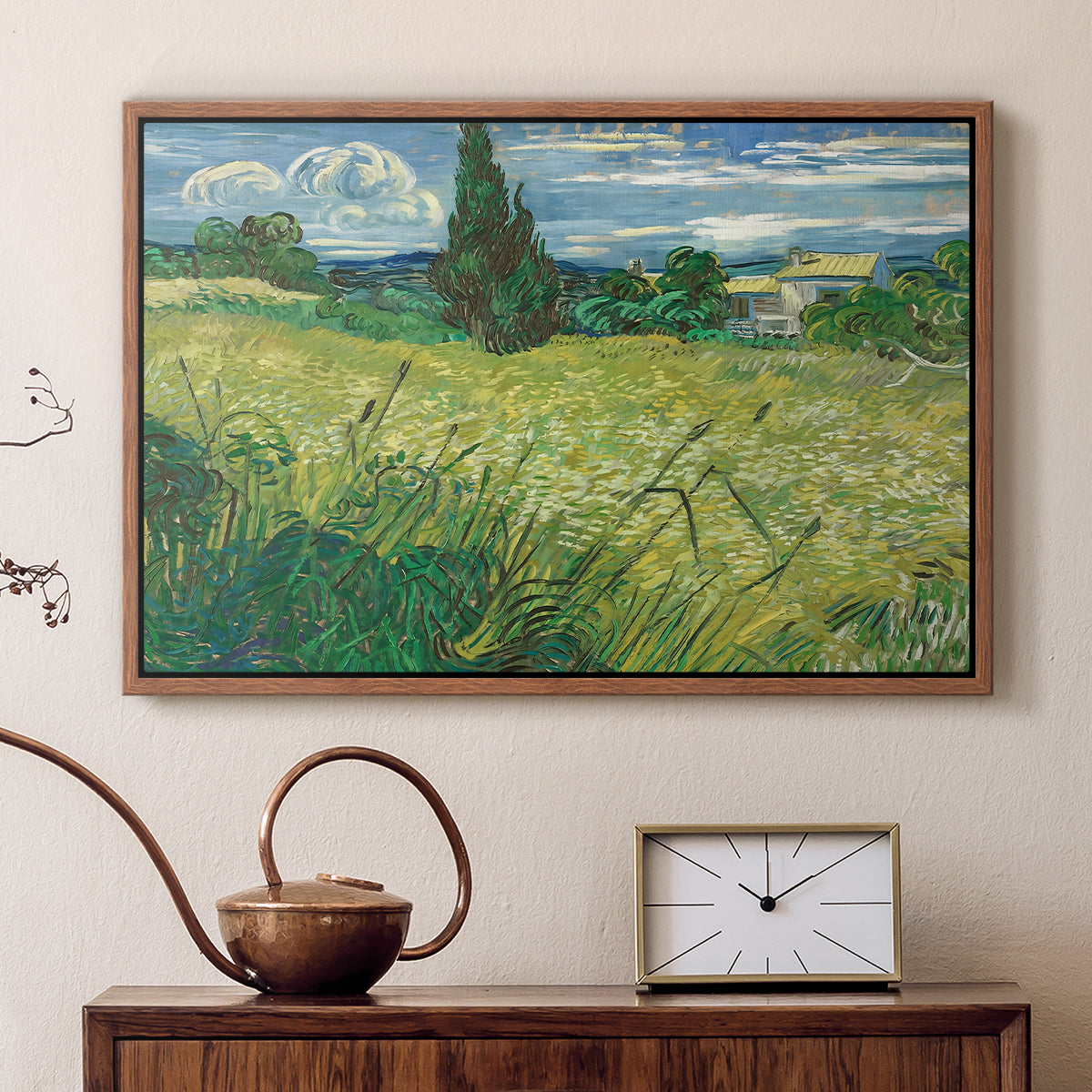 Green Wheat Field with Cypress, 1889 - Floater Framed Canvas Print