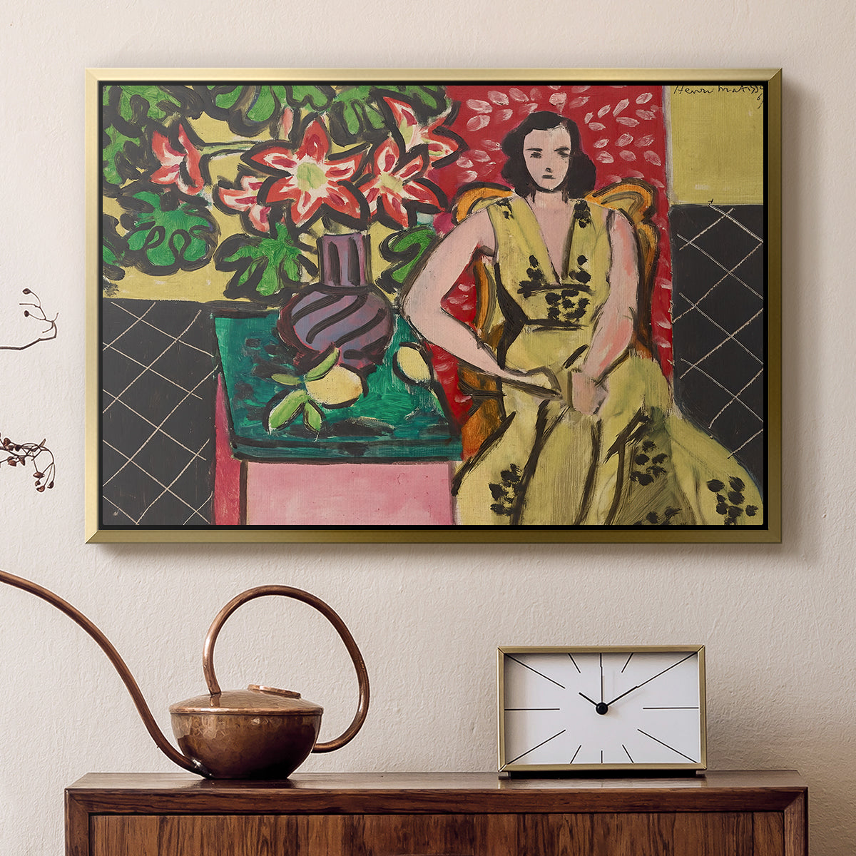 Seated Woman with a Vase of Amaryllis, 1941 - Floater Framed Canvas Print
