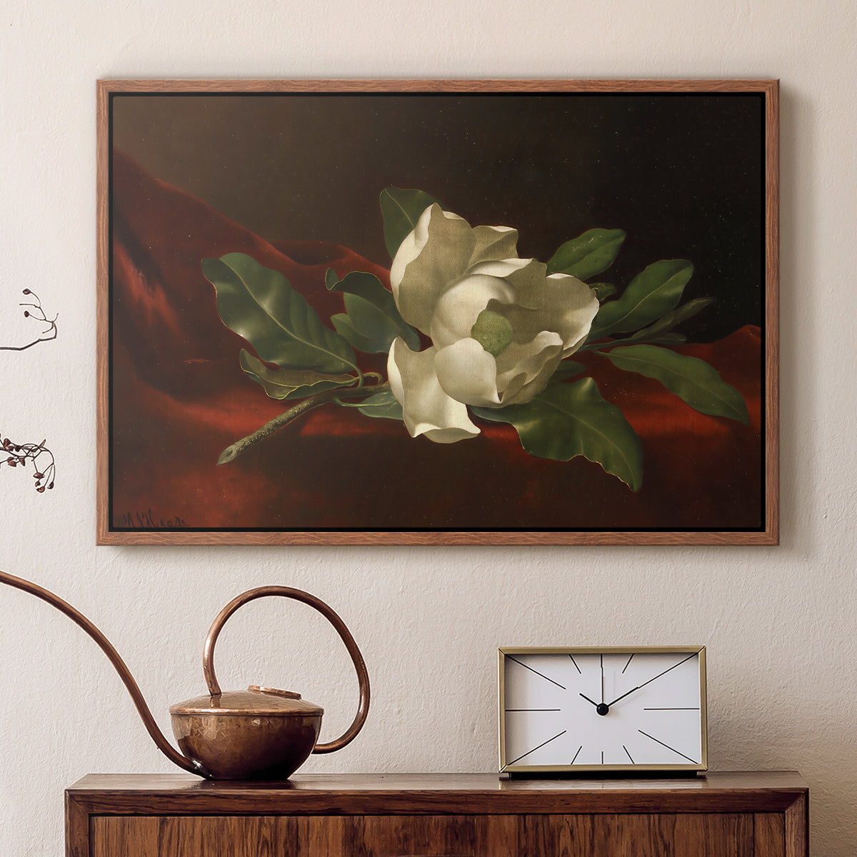 Magnolia on Red Velvet, c. 1885-1890 - Floater Framed Canvas Print