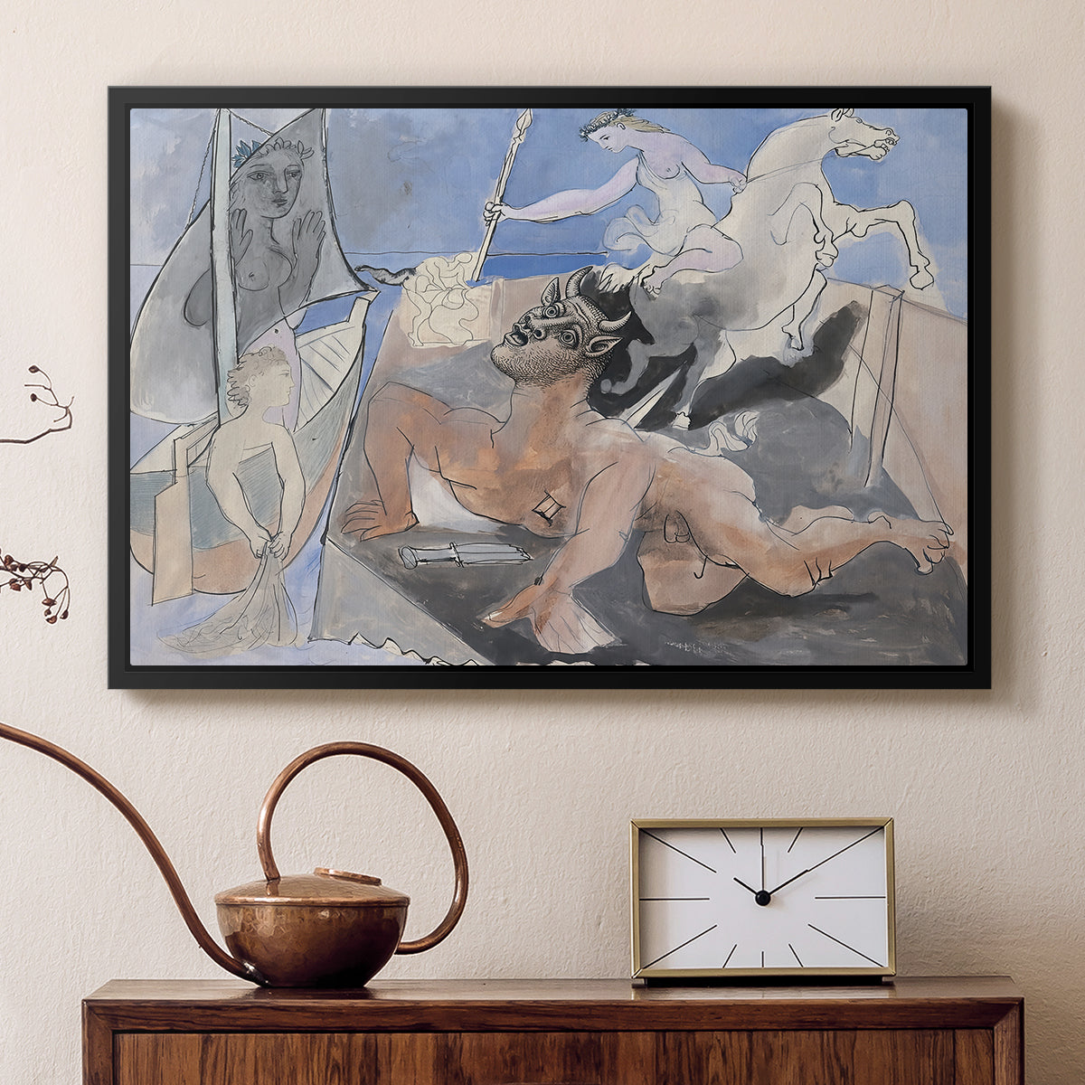 Composition with Minotaur, 1936 - Floater Framed Canvas Print