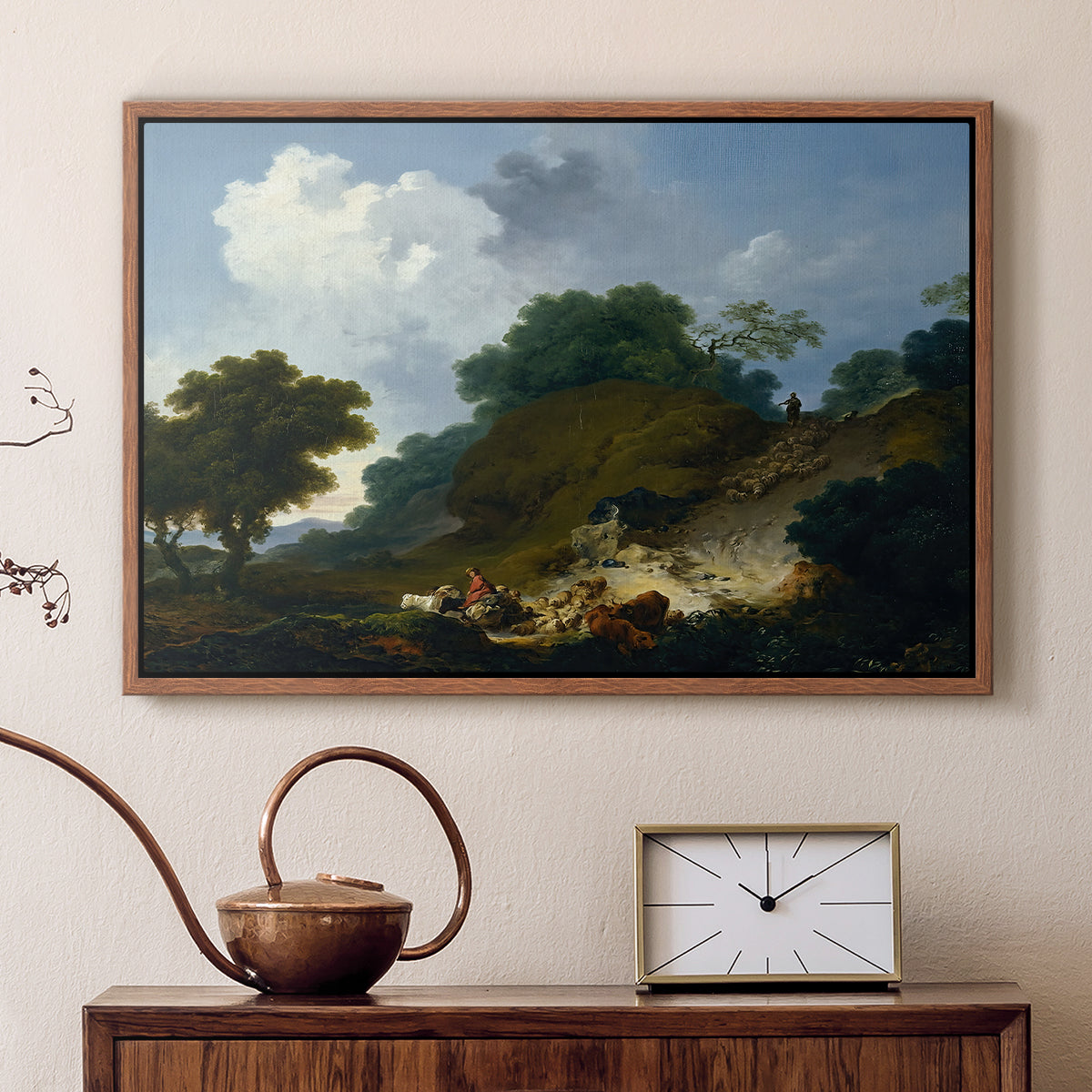 Landscape with Shepherds and Flock of Sheep, c. 1763-1765 - Floater Framed Canvas Print
